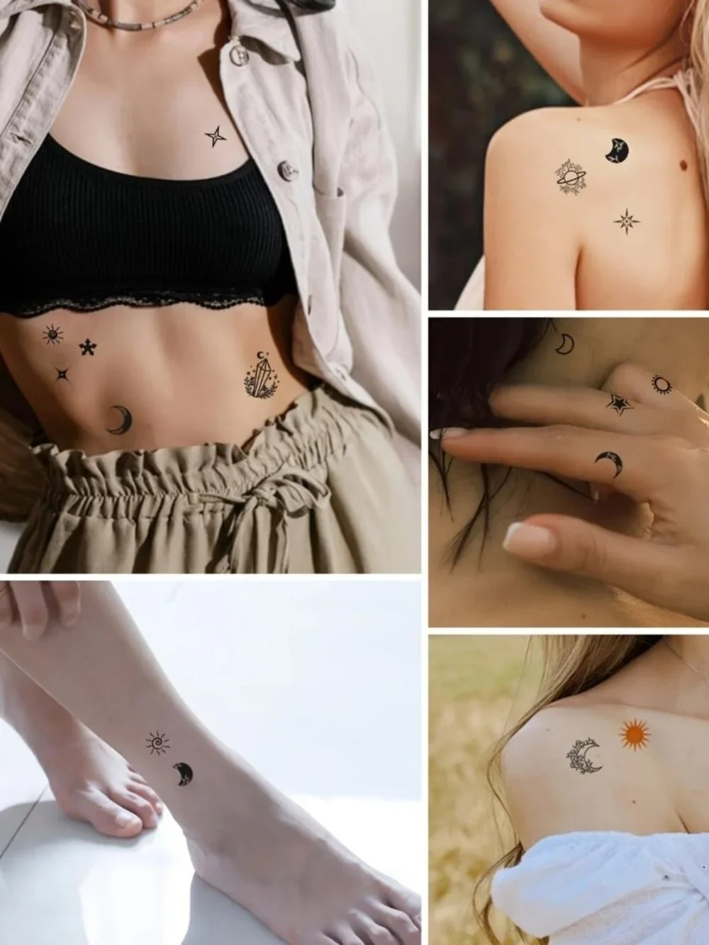 7 Sheets Celestial Tattoos. Sun Moon Star Temporary Tattoo Stickers.